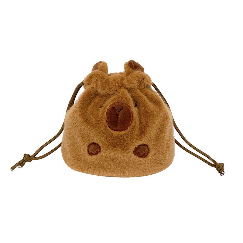 Niedliche Wasser-Meerschweinchen Plüschtasche Mädchen Herz weiche Mädchen Handtasche Kapibara Kordelzug Glückstüte Wechselgeldbeutel