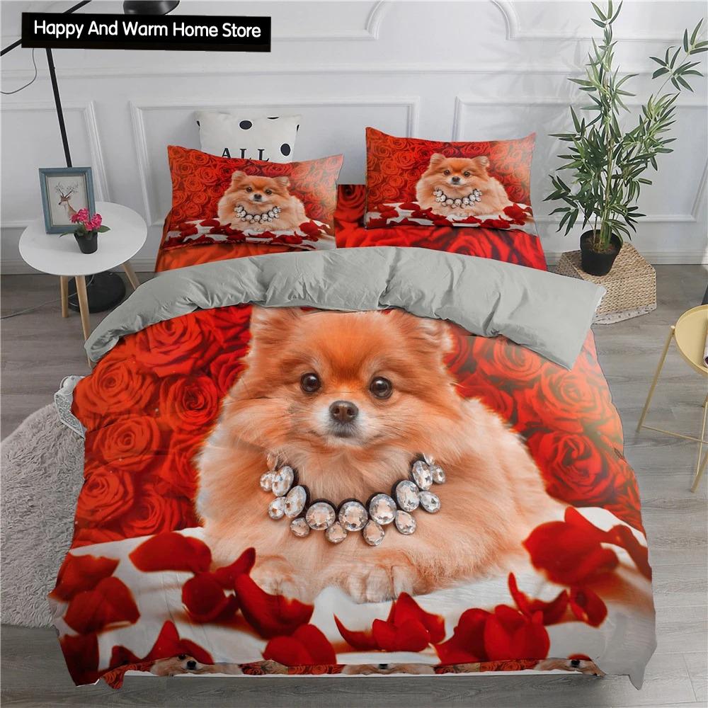 Comforter Pomeranian Dog King Queen Puppy Bedding Set For Teens Adults Pet Animal Colorful Sky 2/3Pcs Polyester