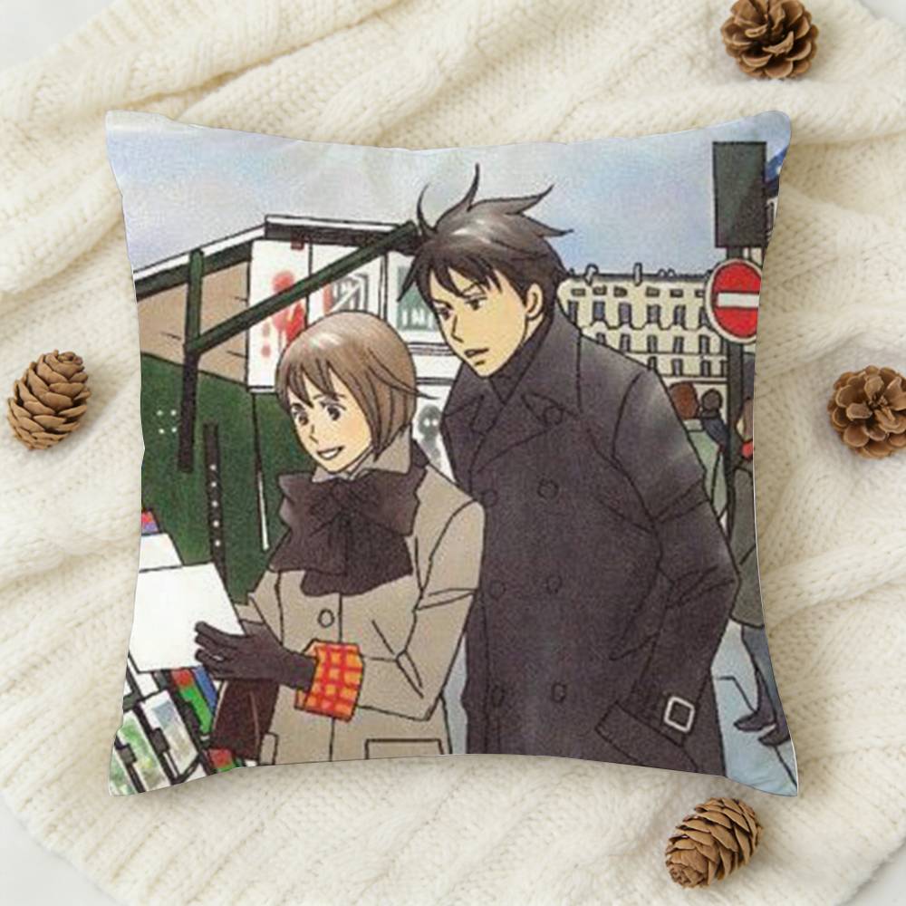 Anime N-Nodame Cantabile Double-Sided Printed Square Decorative Cushion Cover For Sofa Living Room Home Decor Peach skin 18*18(CM)-1Pcs