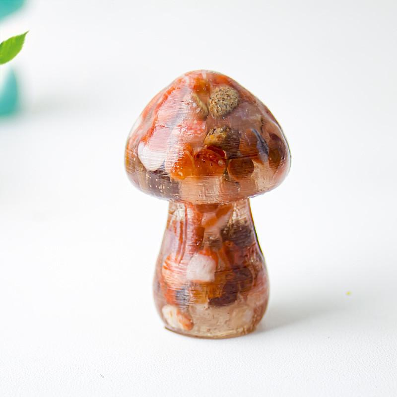 Resin Crystal Mushroom Figurine With Natural Gemstones For Home Decor Gift Ideas