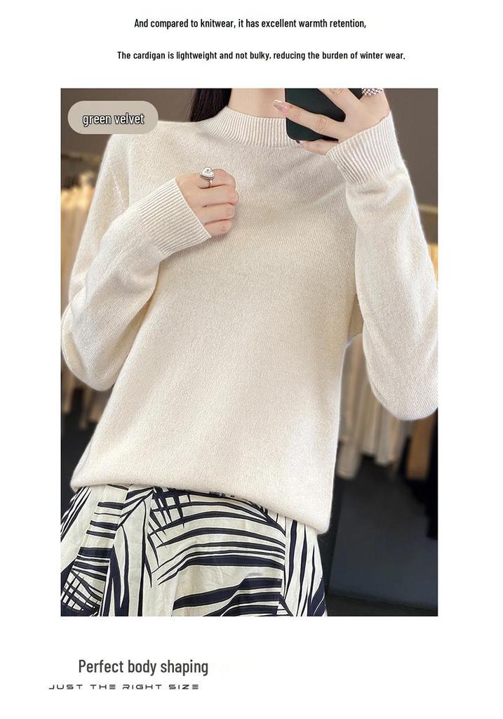 Women's Pure Wool Half-High Neck Sweater - Loose Fit Knitwear for Autumn and Winter