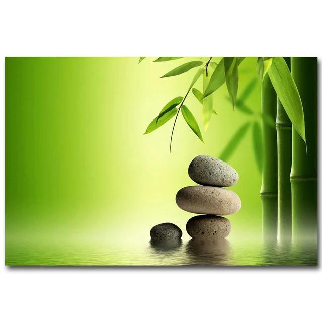 ZEN Poster Stone Bamboo Water Drops Green Leaf Still Life Meditation Wall Art Picture Canvas HD Print Buddha Home Decor Painting
