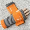 Gants en tricot sans doigts avec broderie de chat et patchwork, Gants décontractés ouverts aux doigts tendance pour femme, Mitaines chaudes d'hiver sans doigts
