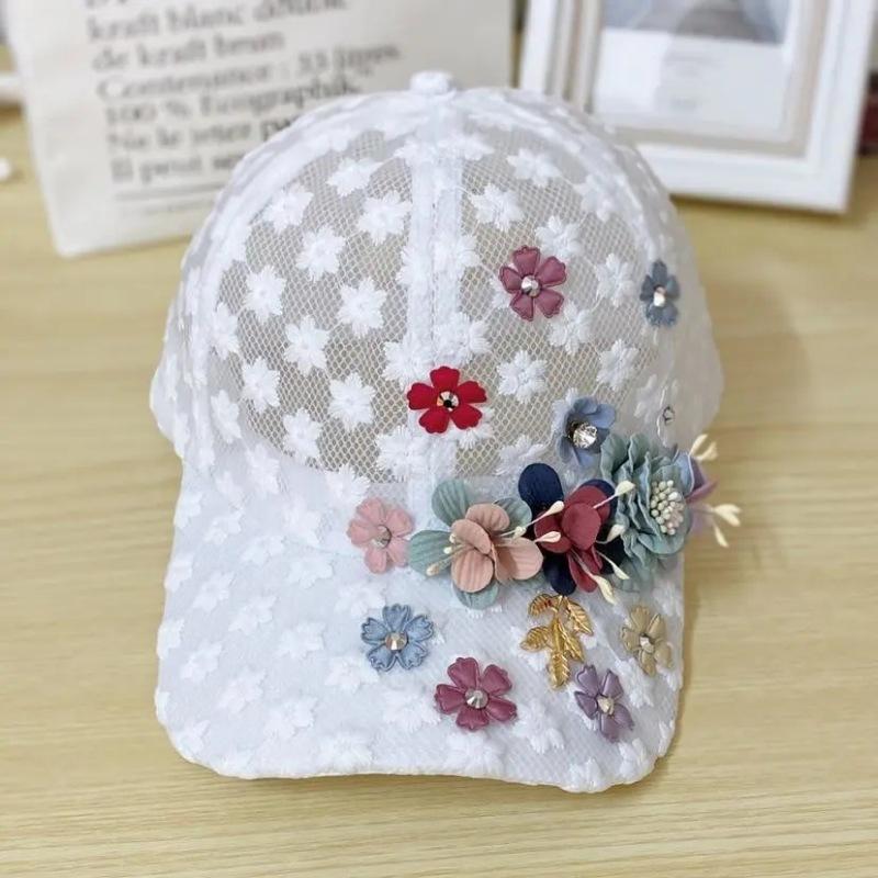 Summer Women's Mesh Breathable Baseball Cap Handmade Deer Applique Peaked Cap Sweet Cute Sunscreen Hat