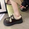 Size 31-46 British style retro platform small leather shoes, new velvet warm cute bow Mary Jane shoes