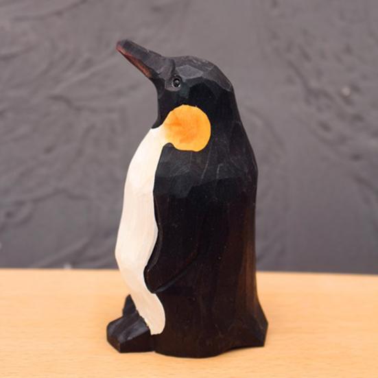 Penguin Ornament Real-looking Wooden Goose Animal Theme Small Size Penguin Carving Ornament for Desktop