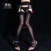 Qinghe Sexy Suspender Socks Integrated Oil Shiny Stockings Lace 8D Oil Shine Stockings Hollow Women's Large Size Black Silk