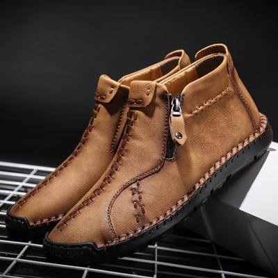 Men's Leather Boots Zipper High Top Casual Shoes 39-46
