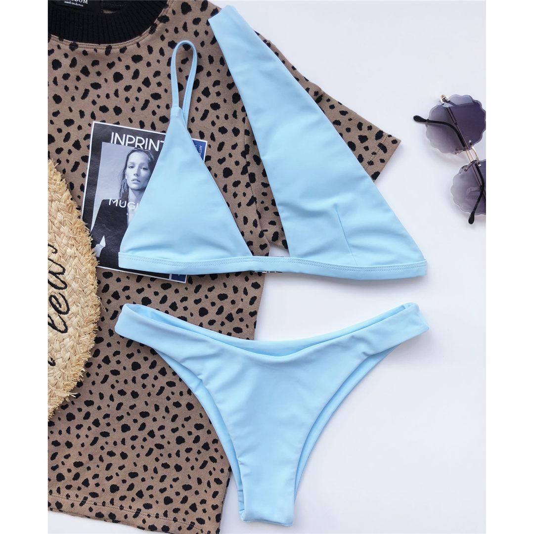 

мода новый сексуальный нерегулярный бразильский бикини женский купальник женский купальник бикини комплект купальный костюм S светло-синий