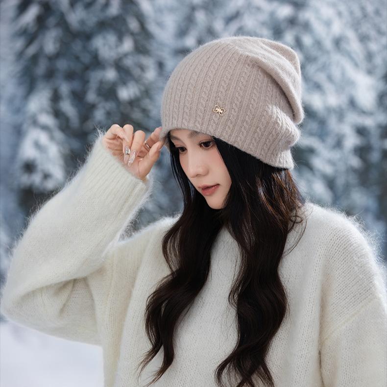 Women's Warm Rabbit Fur Stacking Hat Autumn and Winter Outdoor Leisure Windproof Wool Hat