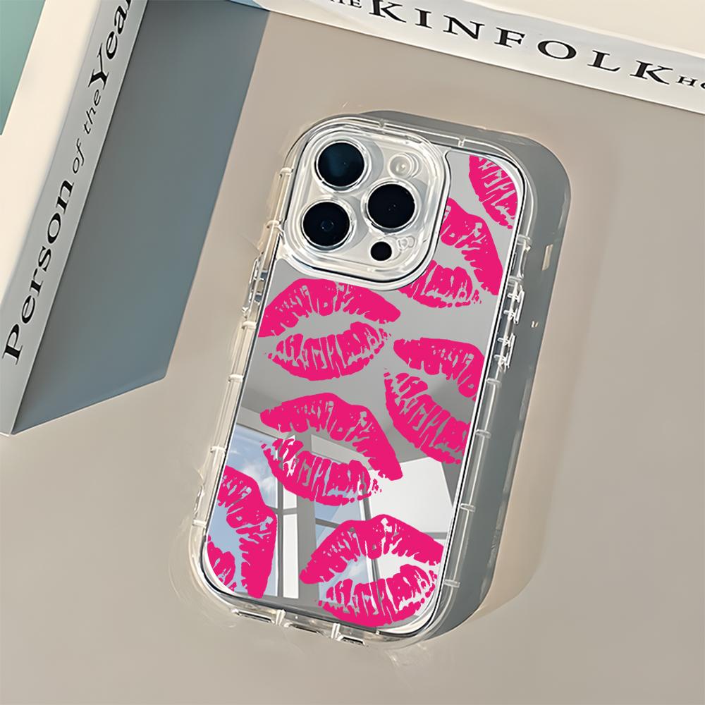 Sexy Style Pink Lip Print Pattern Soft Phone Case For iPhone 11 12 13 14 15 16 17 Pro Max Air X XR XS 7 8 Plus Mirror Back Cover