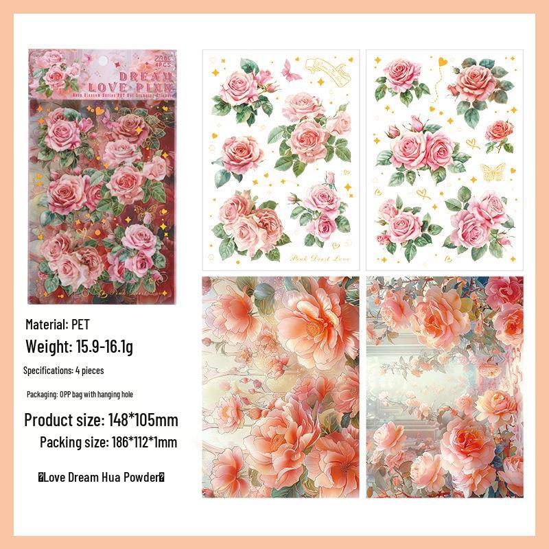 Yuezhen Rose Die-Cut Waterproof PET Journal Stickers - Creative Floral Designs