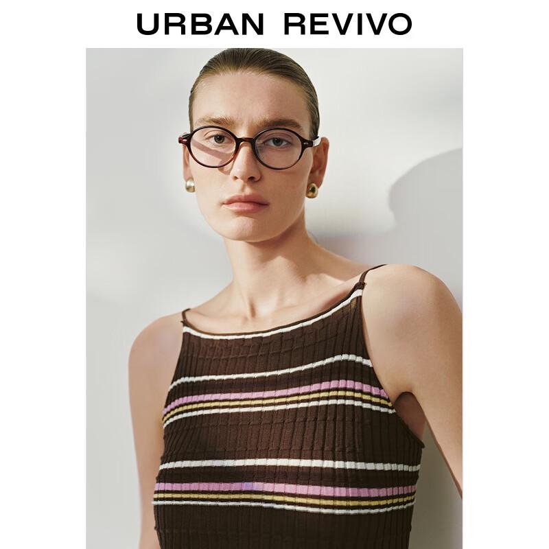 UR Women's 2025 Autumn Color-block Stripe Cropped Knit T-shirt