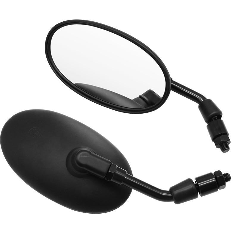 Universal Retro Style Motorcycle Electric Scooter Side View Mirror Aluminum Housing Chrome Black Oval Design