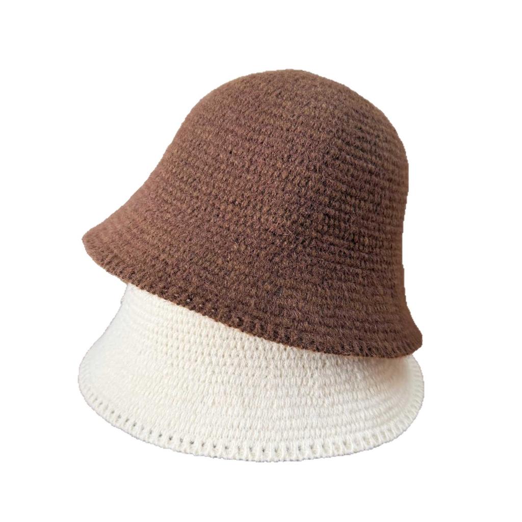 Autumn and Winter Knitted Bucket Hat Women's Retro Crocheted Basin Hat Soft Waxy Plush Texture Showing Small Face Ear Protection Warm Hat