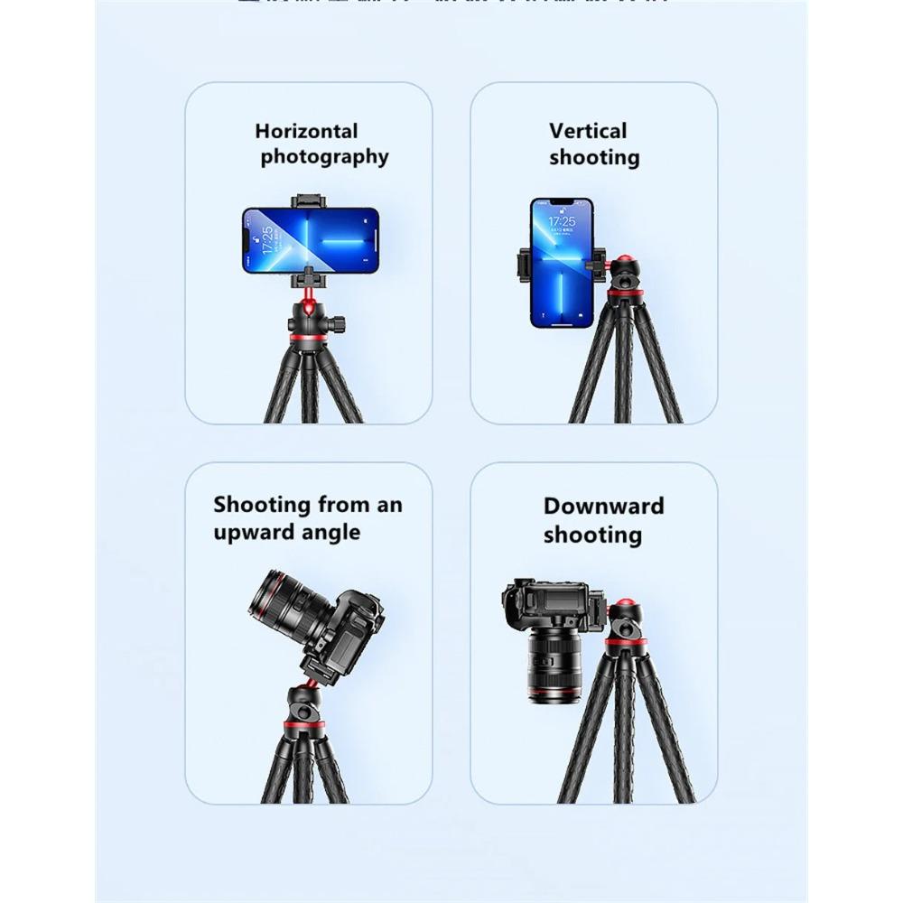 2025 New Flexible Octopus Tripod 2in1 Design Tripod With Phone Holder Side Cold Shoe 1/4'' Screw for Phone Camera DSLR