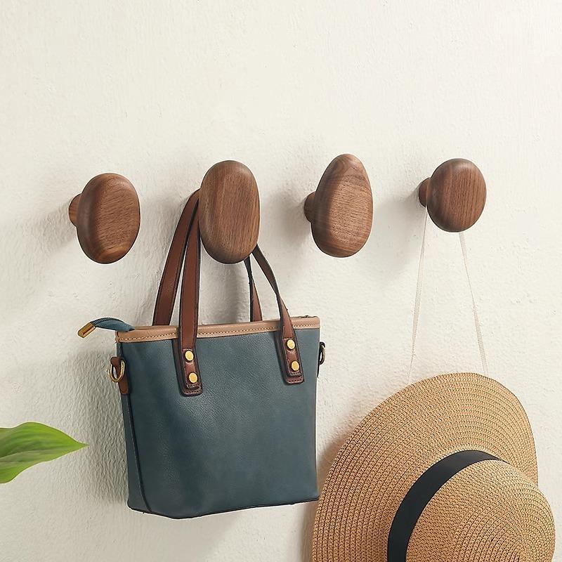 Simple Solid Wood Hook Wall Mounted Coat Hook Natural Wood Decorative Key Holder Hat Scarf Handbag Storage Hanger Bathroom Rack
