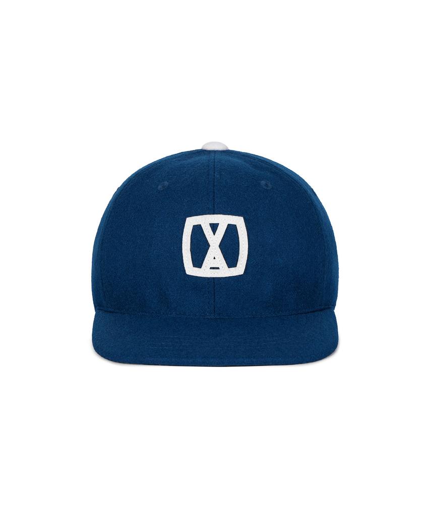 Bajal Va Square Applique Wool Baseball Cap Navy