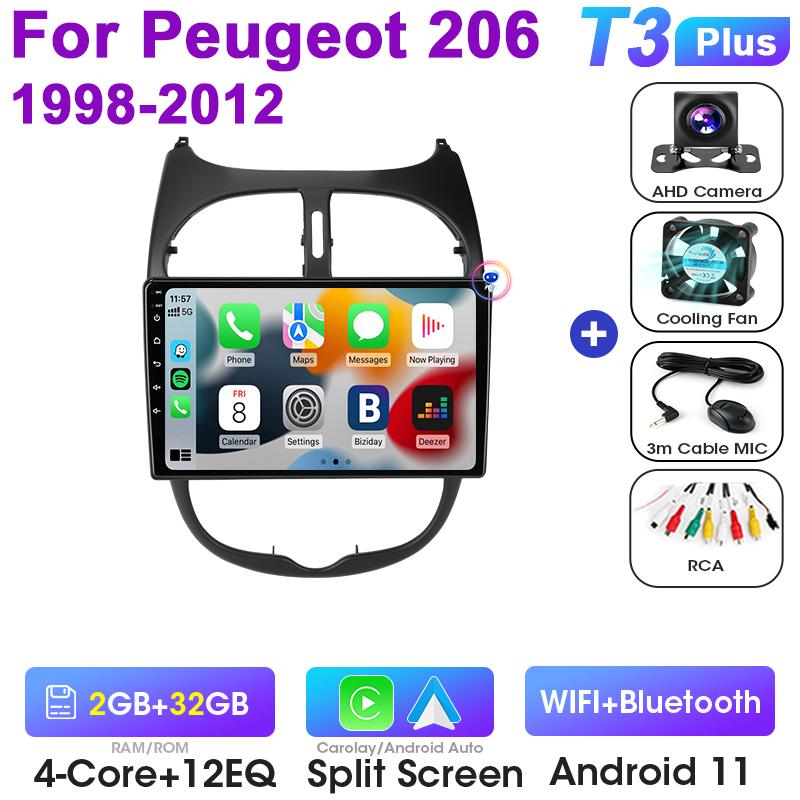 Für Peugeot 206 206CC SW 1998 - 2012 2 Din Android 12 Autoradio Multimedia Video Player GPS GPS 4G Carplay Auto Stereo Head Unit