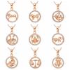 Rose Gold Color Twelve Constellations Zircon Pendant Necklace Female Jewelry