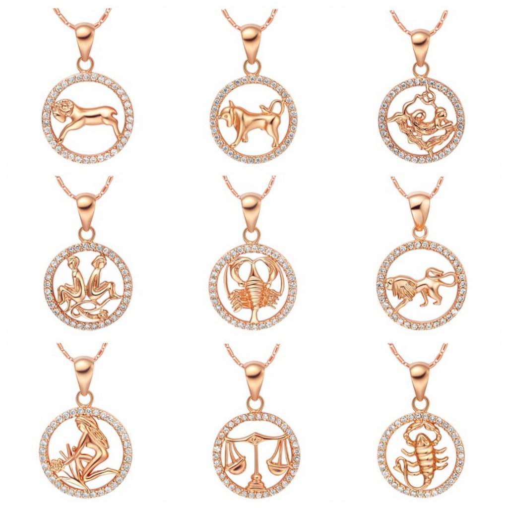 Rose Gold Color Twelve Constellations Zircon Pendant Necklace Female Jewelry