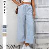 Women's Striped Wide Leg Pants Elastic Waist Drawstring Casual Cropped Trousers