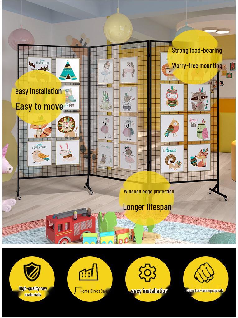 Iron Mesh Folding Display Stand for Art and Calligraphy Exhibitions