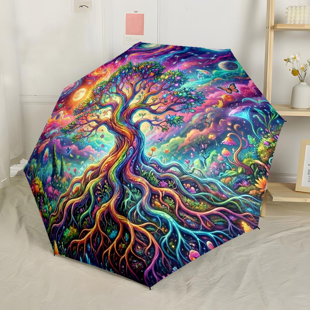 Tree Of Life Mandala Compact Travel Automatic Umbrella Retractable Design with 8-Rib Durability Durable Plastic & Iron All-Season Umbrella