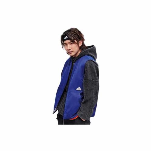 adidas Solid Color Logo Zipper Sleeveless Windbreaker Jacket for Men, Blue