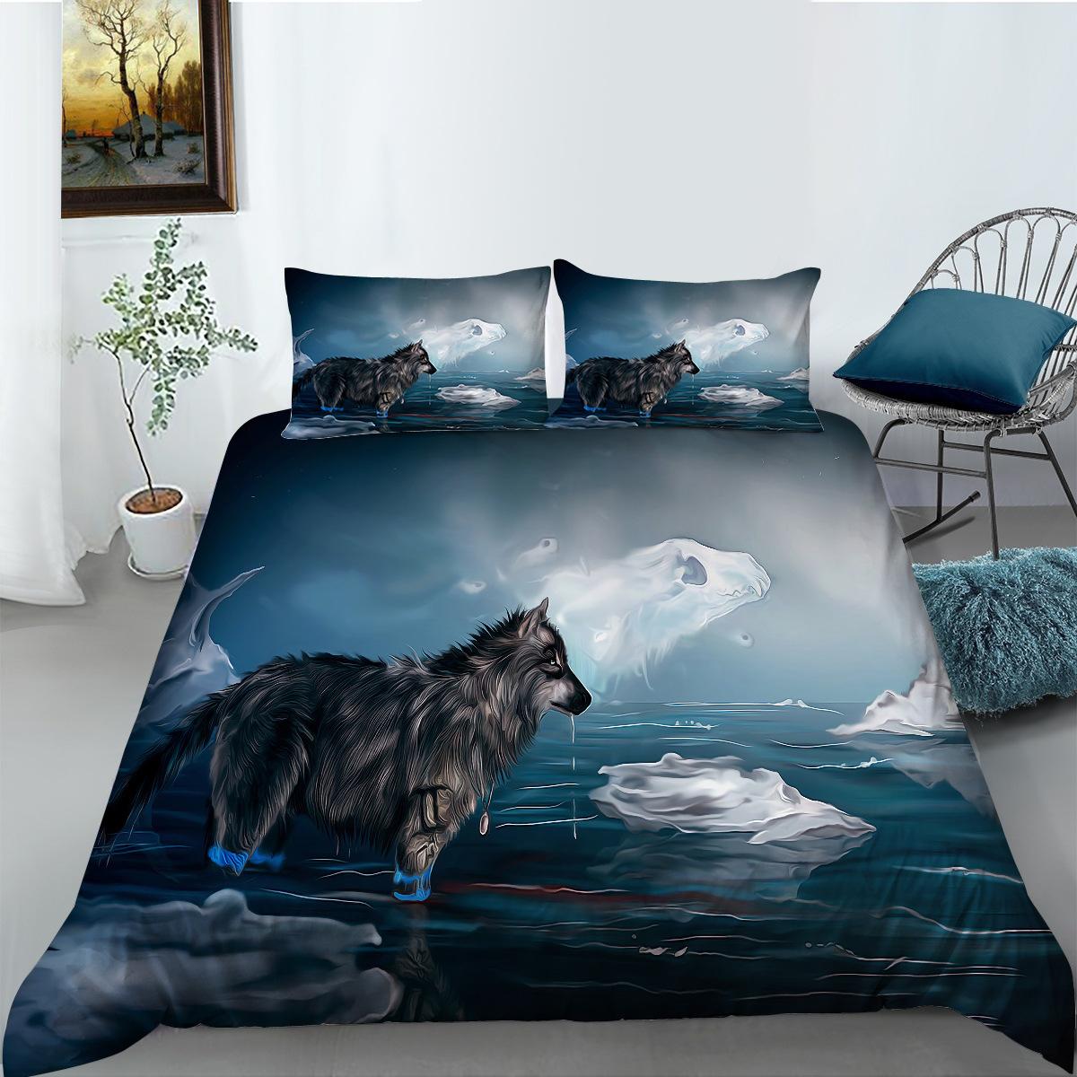 

Fashion 3D Digital Printing Bedding Two Or Three-Piece Set Polyester Wolf Series EU single 135*200