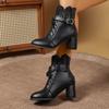 Round Toe Lace Up Side Zip Metal Buckle Soft Sole Pumps Spliced Lace Booties
