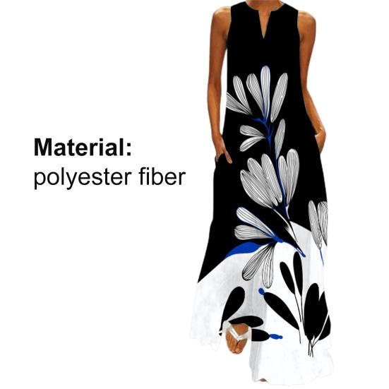 Maxi Dress Printed Elegant Women Sleeveless V Neck Skirt for Banquet