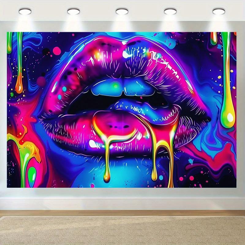 Neon-Style Lip Print Banners, Durable Polyester Wall Hangings For Game Rooms And Bars, Party Wall Decorations