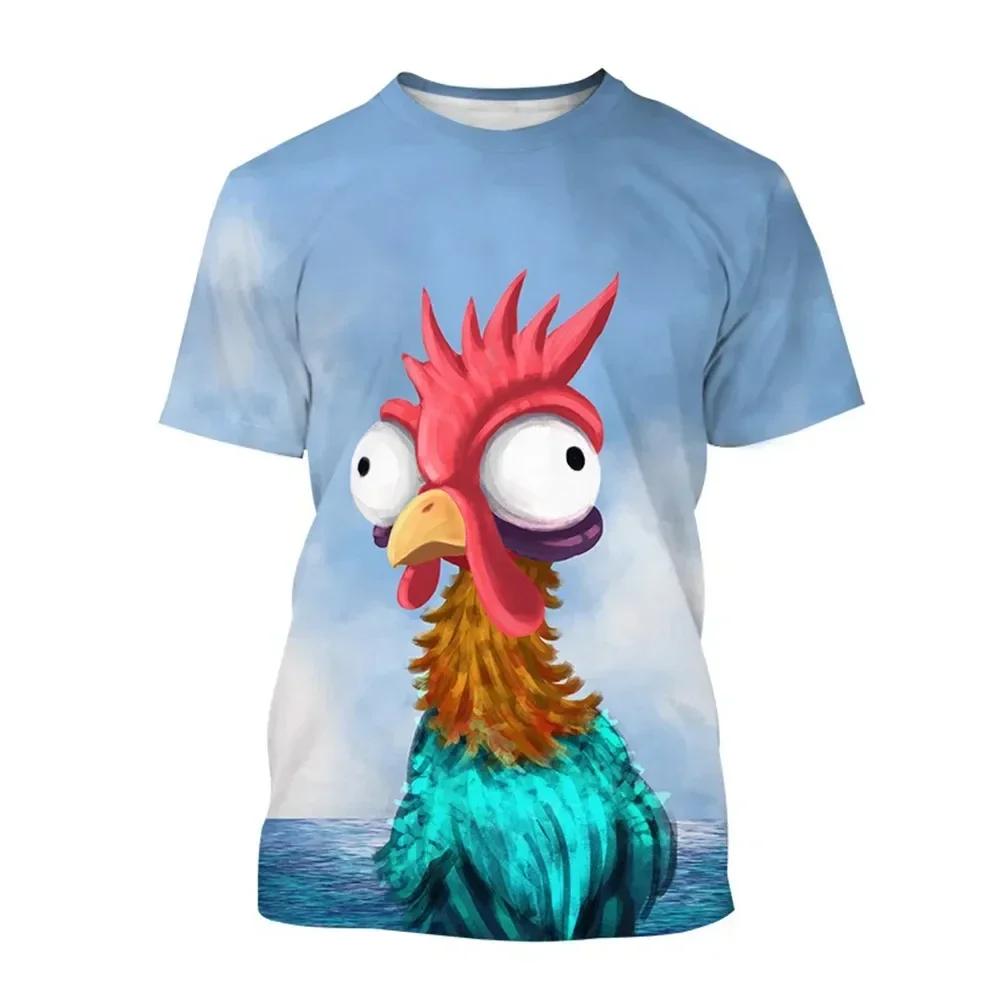 Fun Chicken Moana Pattern 3D Printed T-shirt Summer Men's Cartoon Anime Round Neck Top Casual Personalized Fashion Short Sleeve Street Wear