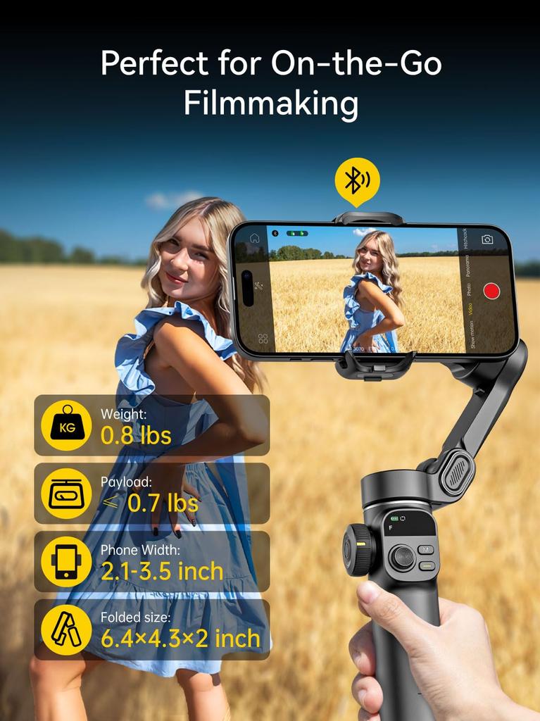 AOCHUAN Smart X2 Gimbal Stabilizer for iPhone Gimbal with Extension Portable Gimbal Stabilizer with OLED Display for Perfect for and Vlogging Black