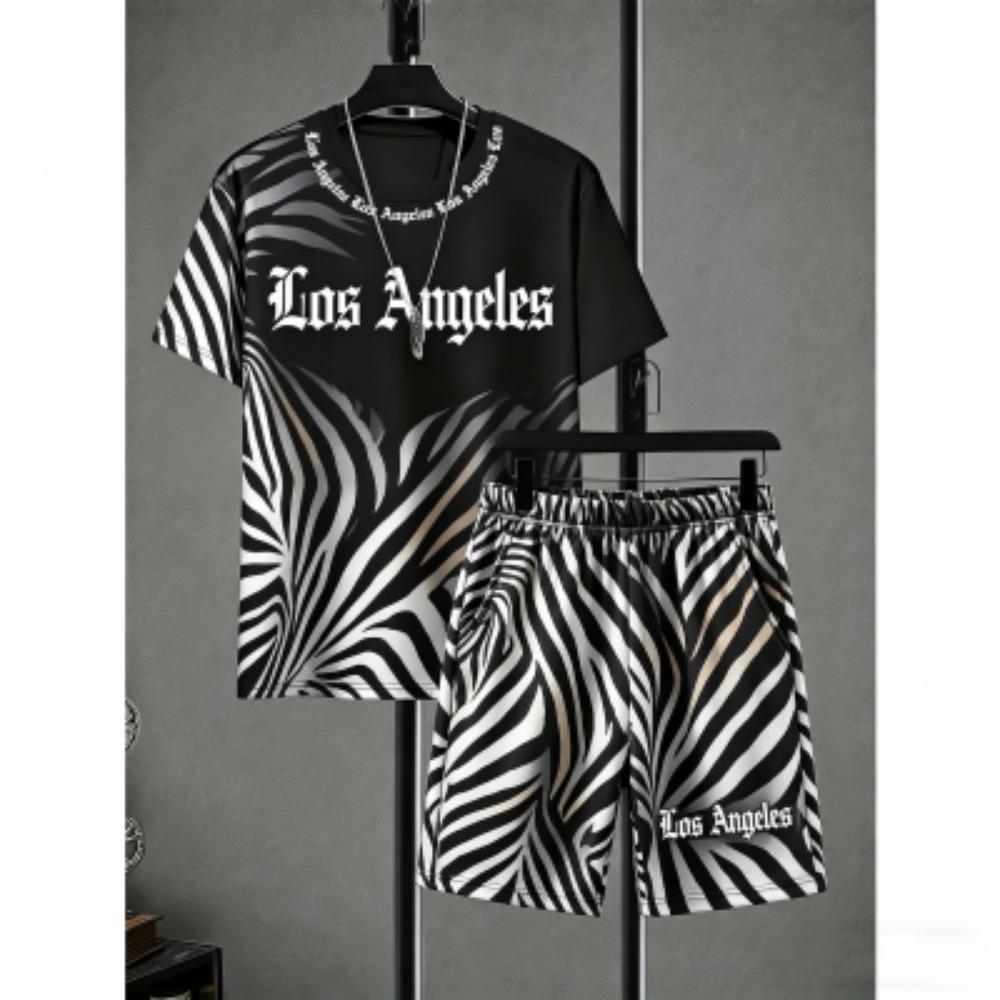 Fashion Men's Set Colorful Tiger Zebra Stripe Printed Men's T-shirt and Shorts 2 Piece Set Summer Casual Outdoor Men's and Women's T-shirt Sets