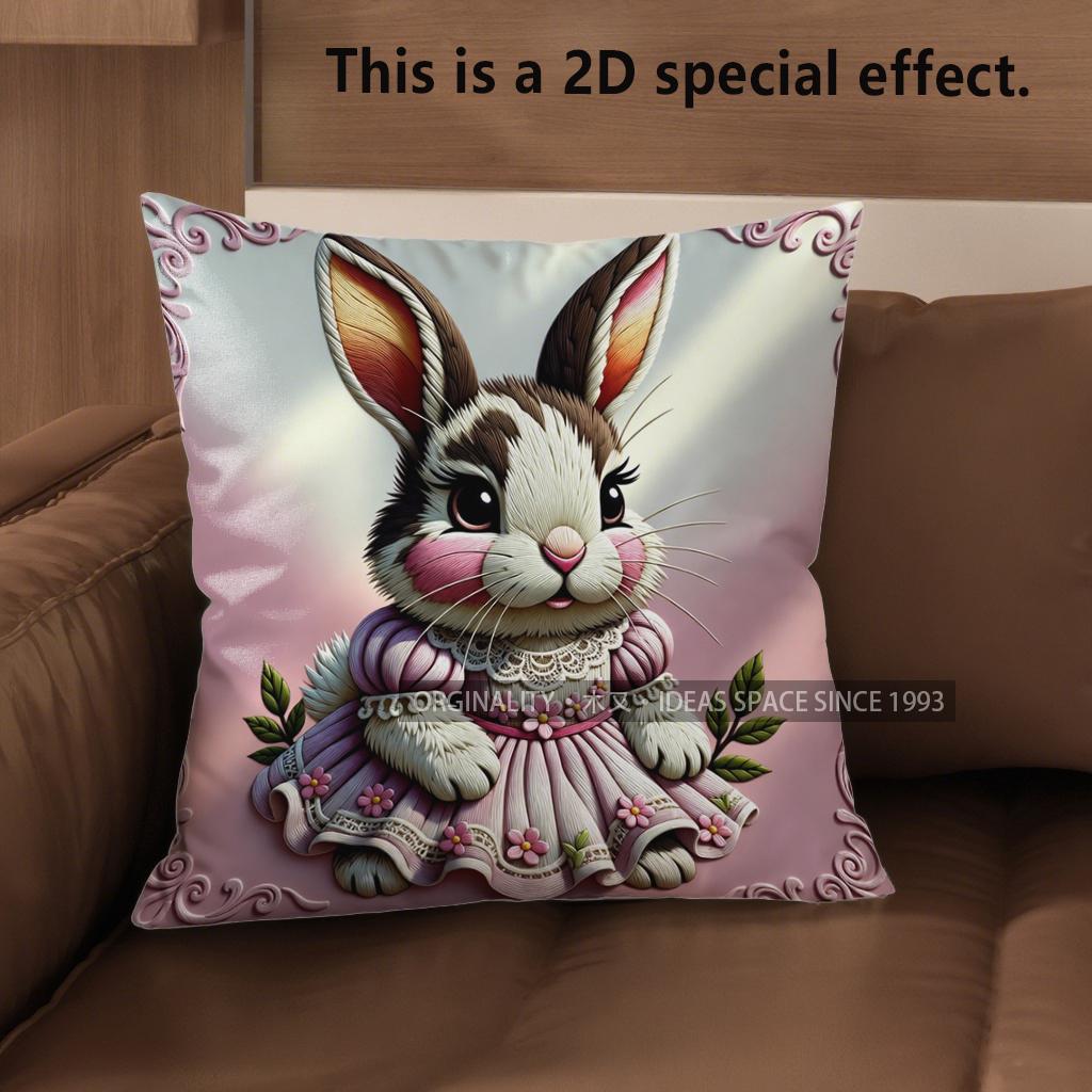 2D Cute Dressed Rabbits Pattern Pillow Covers Pattern Cushion Cover Suitable For Sofa Bedroom Car Pillow Cover