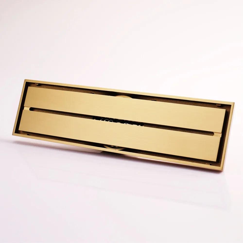 Home Improvement Bathroom Renovation Accessories Rectangular Floor Drains Gold Electroplated Size 300X82MM Hidden Installation