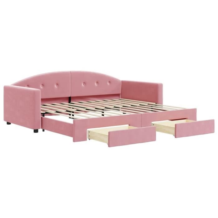 VidaXL Daybed with Trundle and Drawers Pink 90x200 Cm Velvet 3197352