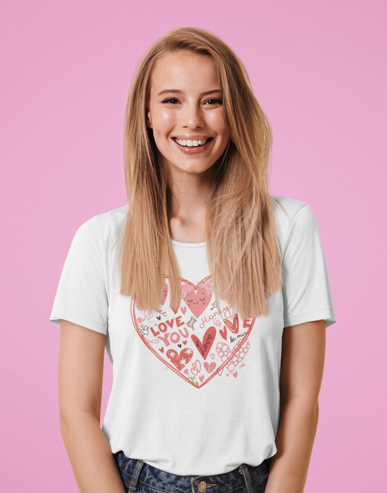 Love Heart Graphic Tee Valentine’s Day Sweet Romantic T-Shirt Women’s S-3XL B23 XL