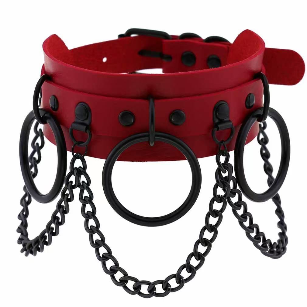 

Trendy Punk Pu Leather Sexy Fashion Chain Collar Necklace Dark O-Shaped Chain Neck With Halloween Gift