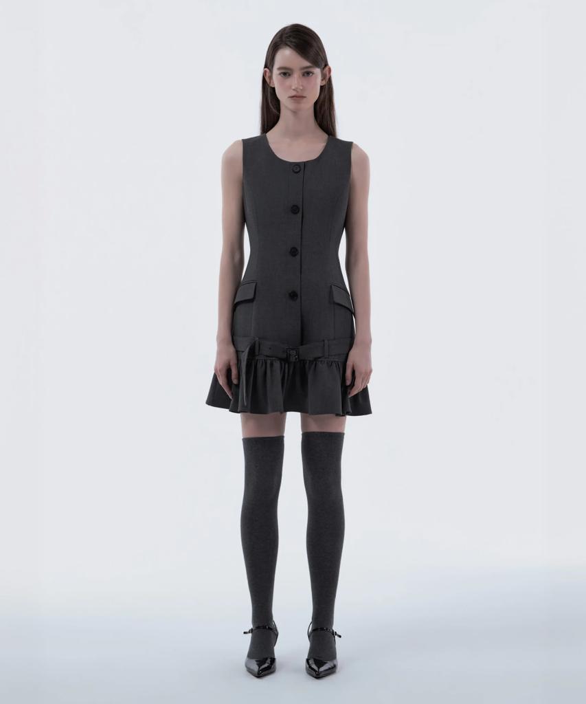 Mausolleum Sleeveless Flare Suit Dress - Dark Gray