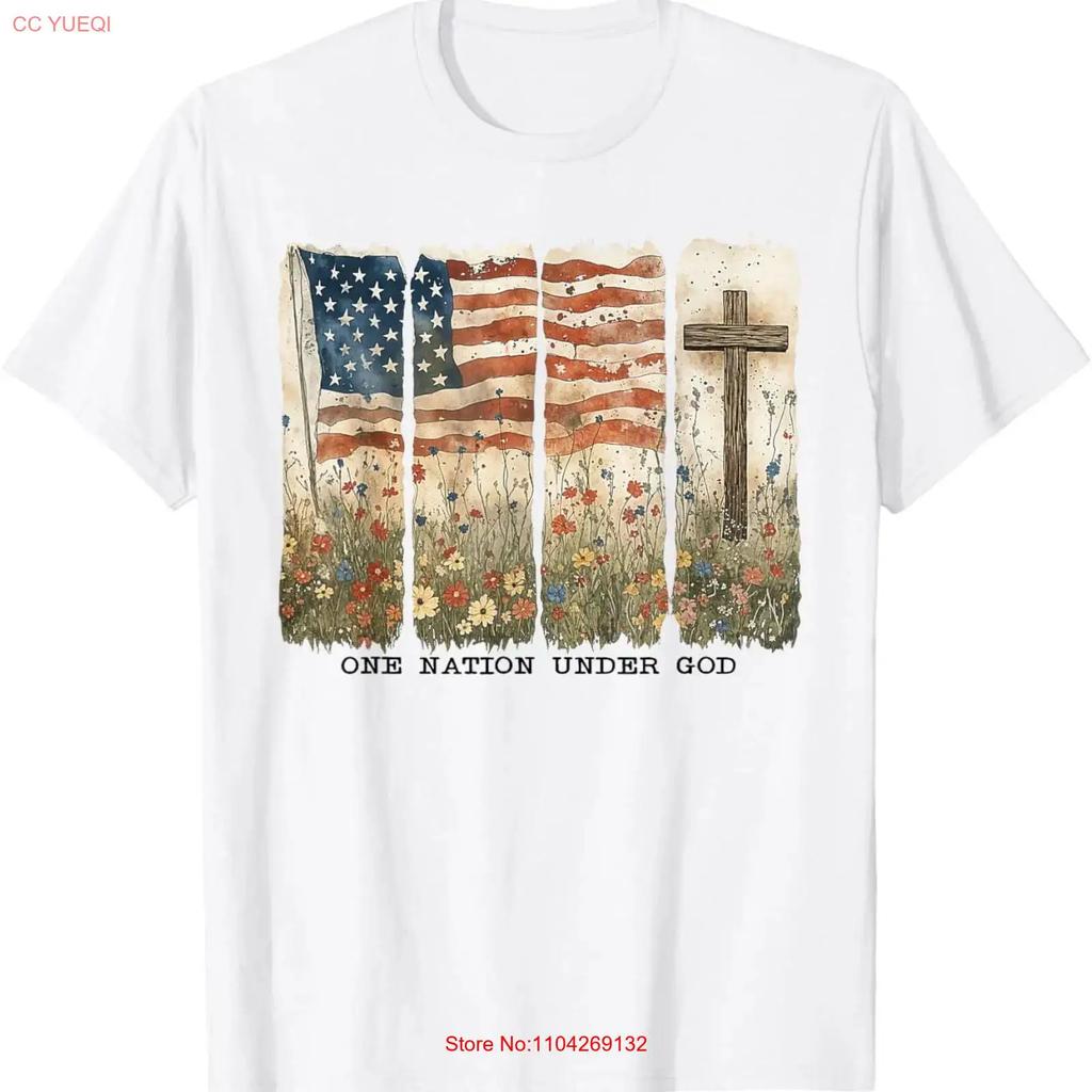 One Nation Under God Usa Flag Cross Floral Christian Unisex T Shirt Vintage Stretched Slightly Comfortable Graphic