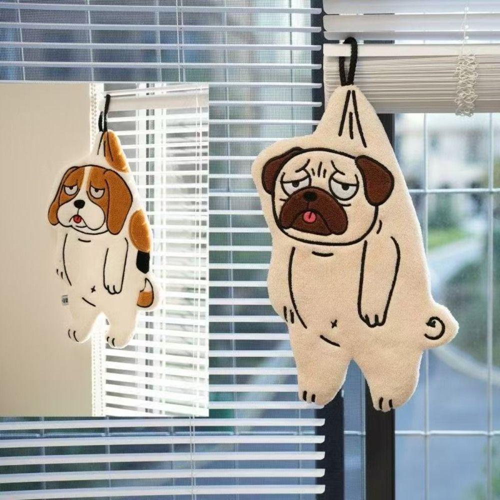 Hangable Hand Towels Super Absorbent Coral Fleece Kitchen Handkerchief Cute Cartoon Design Thickened Bathroom Kerchief