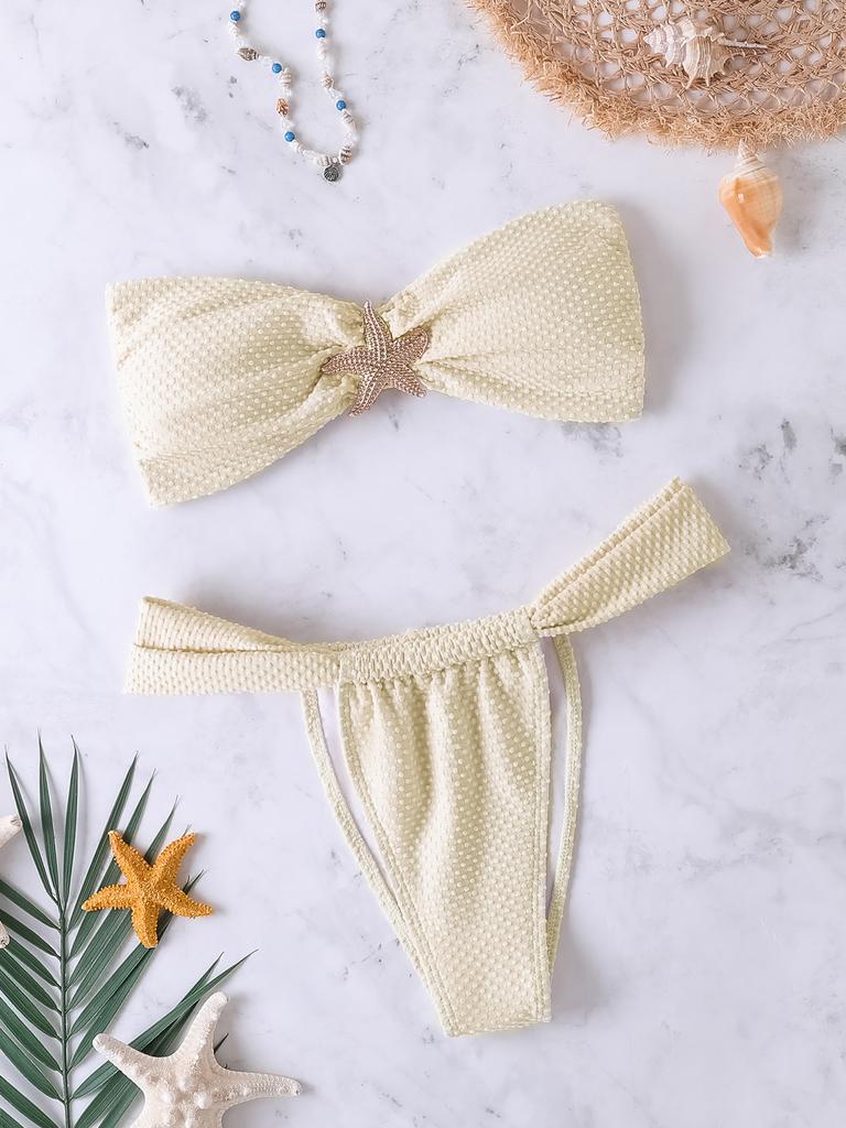 Solid Color Strapless Bandeau Sexy Split Bikini Swimsuit Women's Swimwear