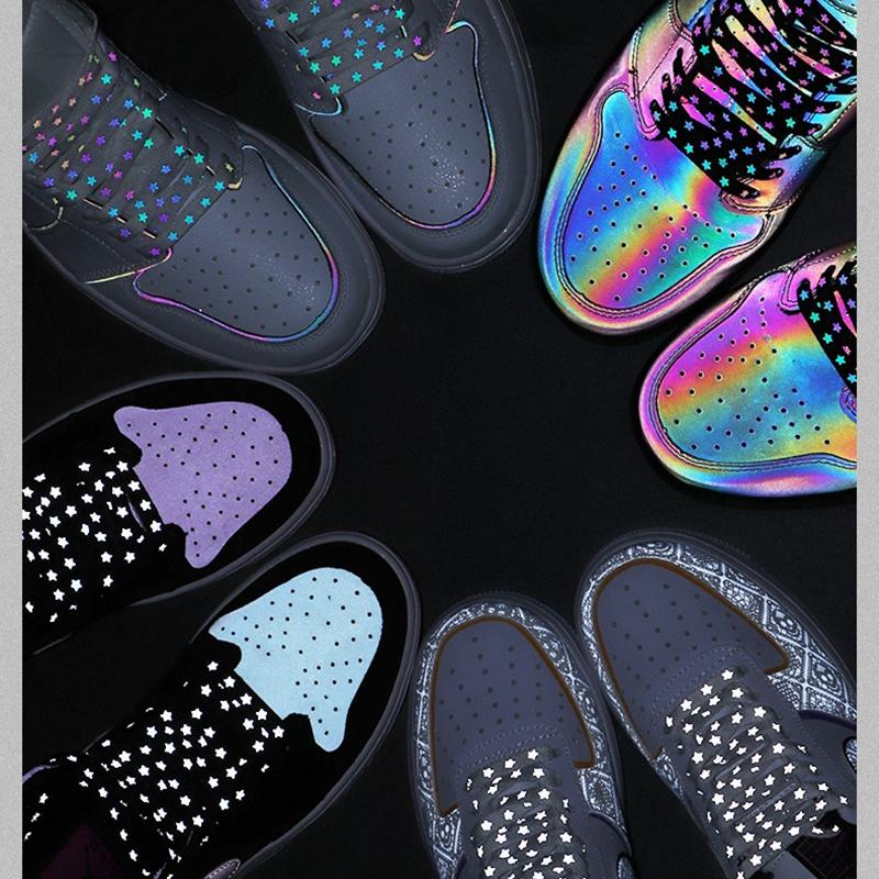 1 Paar Neue Sport Weiße Stern Schnürsenkel Schnüre Holografisch Reflektierende Schnürsenkel Coole Sneaker Laufschuh Schnürsenkel für Erwachsene Kinder