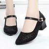 Summer Breathable Single Shoes Sandals Female Mid-heeled Sandals Mesh Sandals Cave Shoes Hollow Breathable Single Shoes Thick with Soft Bottom Shoes