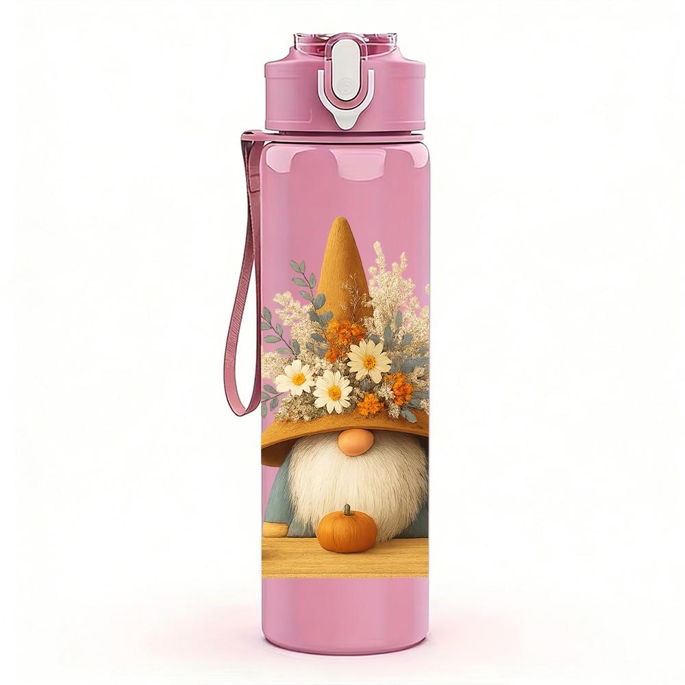 1PC Coffee Gnome Autumn Art 750ml Color Plastic Sports Water Bottle Leakproof Flip Straw Lid Suitable for Sports Office Home Use