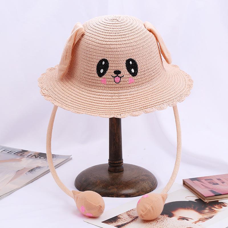 Children'S Straw Hats, Summer Sunscreen Visors, Rabbit Hats With Moving Ears, Tourist Attractions Will Move At A Pinch