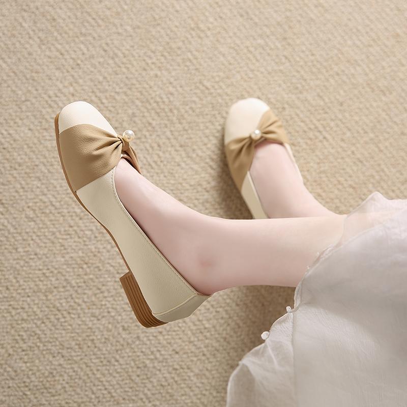 Fashion CRLAYDK Shoes for Women Fashion Dressy Punps and Loafers with Low Chunky Heel Work Slip On Lady Leather Comfort Moccasins